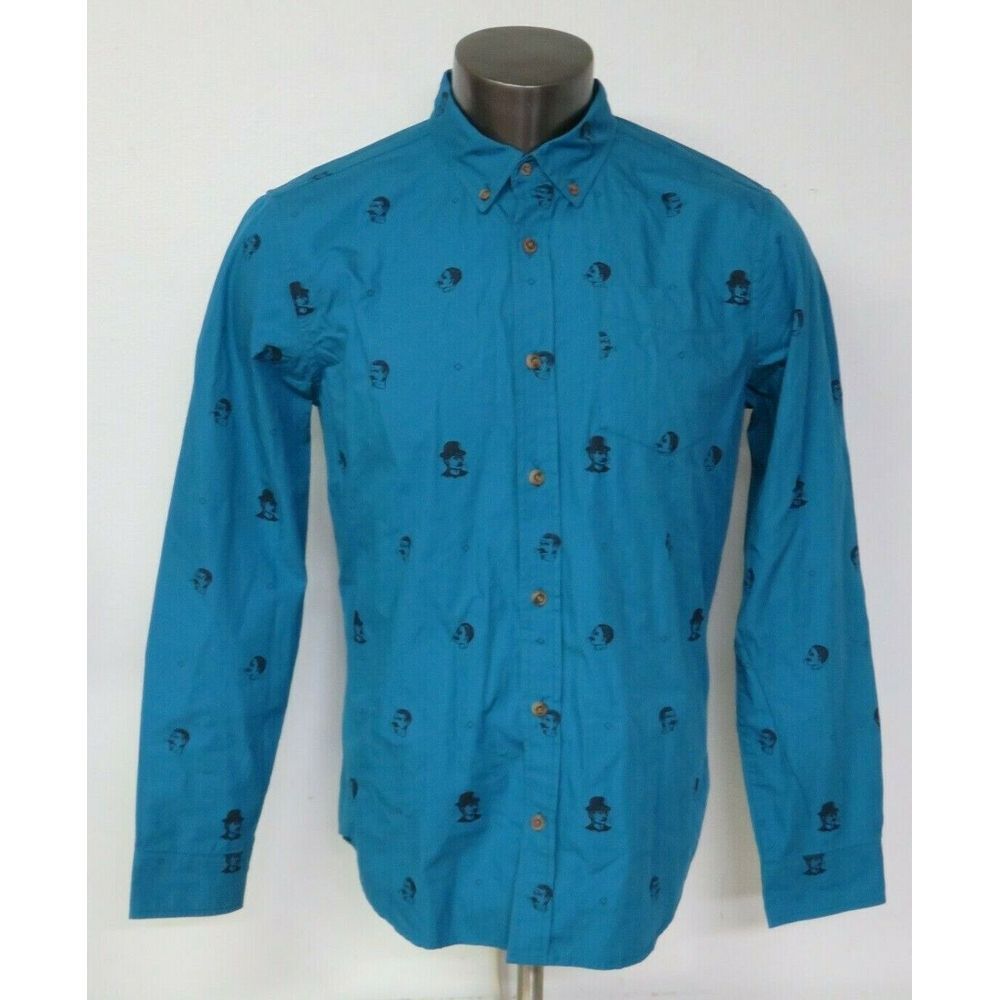 Mens prAna Long Sleeve‎ Button Front Shirt Blue Vintage Hiking Size M Cotton